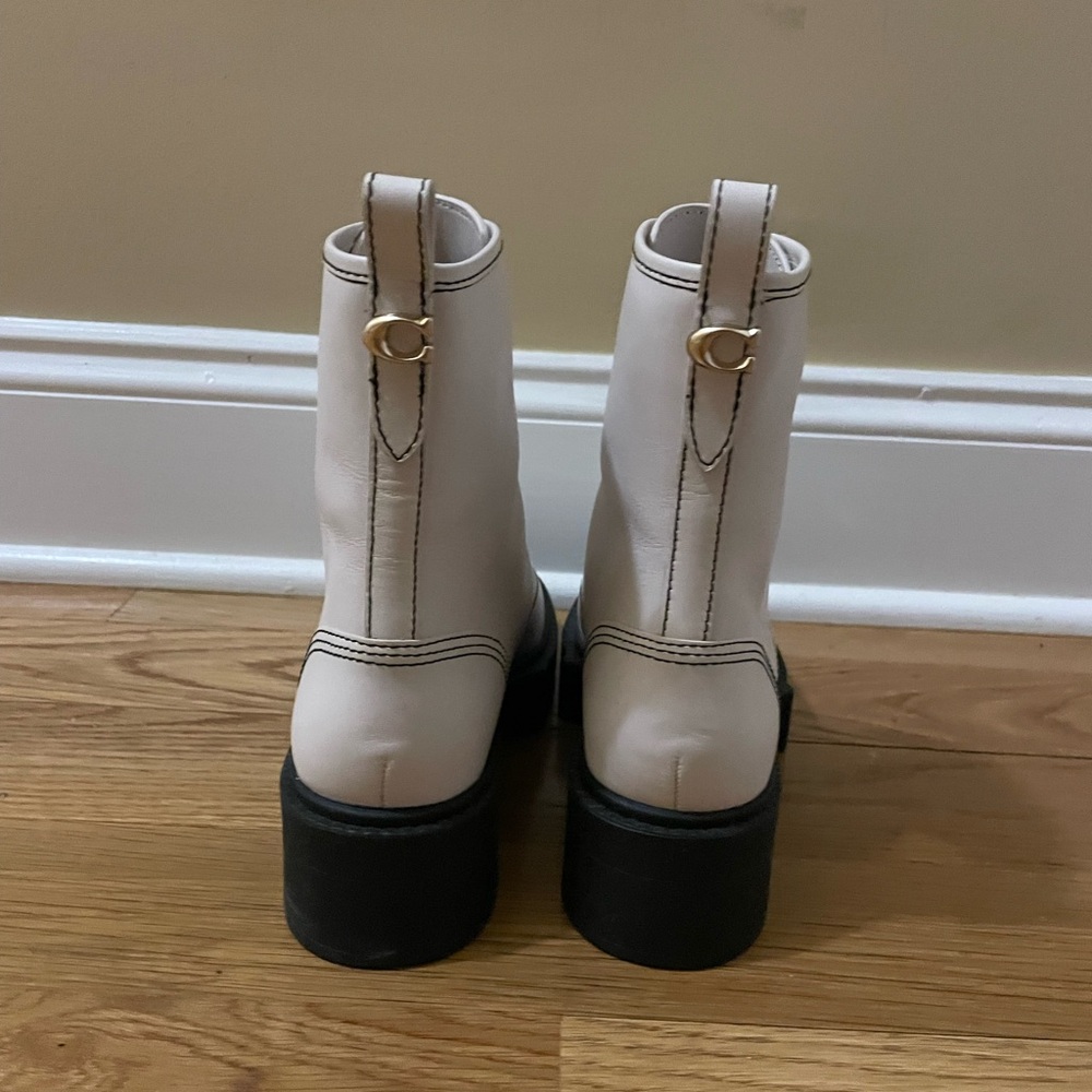 Coach White Ankle Boots with Black Soles - Picture 4 of 7